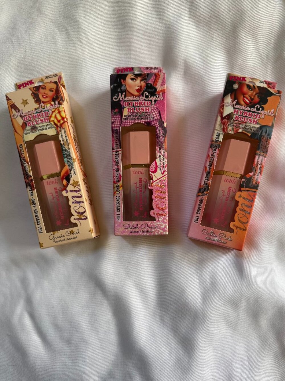 ioni Hybrid Blush Mousse Liquid Set: Gracie Coral, Shiloh Brown, Callie Pink